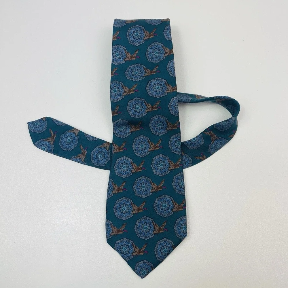 Vintage‎ Resilio Duck Season Geometric Mens Tie Dark Teal Burgundy